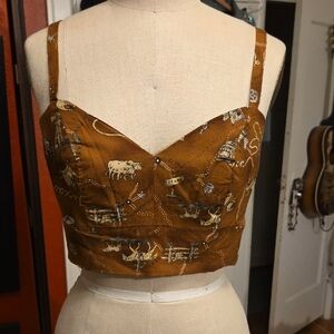 Cowboy Printed Women's Top - Brown